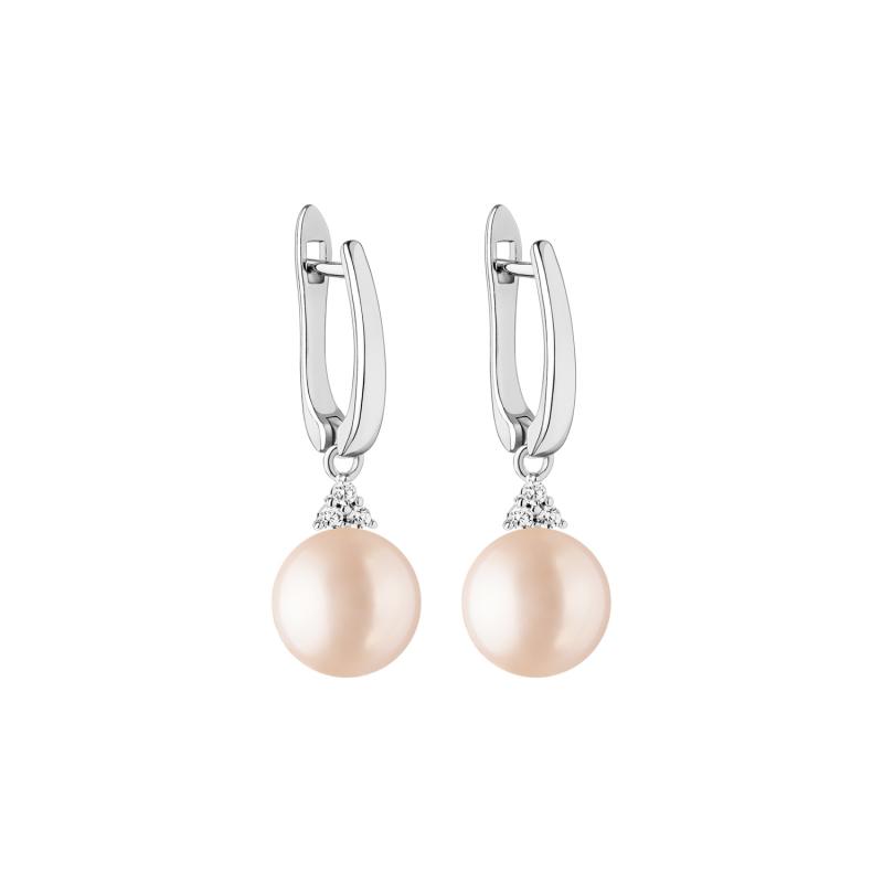 Cercei perle naturale roz piersica de argint cu pietre si tortita DiAmanti SK21367EL-P-G (Argint 925‰ 2,35 g.)