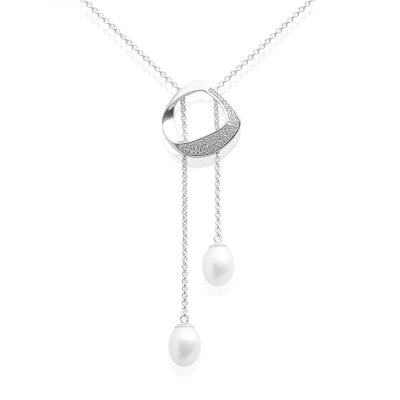 Colier cu perle naturale din argint cu pietre DiAmanti SK16419P_W-G (Argint 925‰ 6,4 g.)