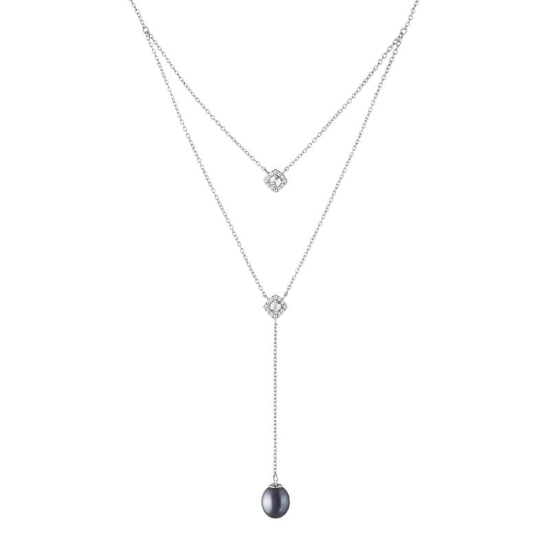 Colier cu perla naturala neagra si cristale din argint DiAmanti SK20475N-B-G