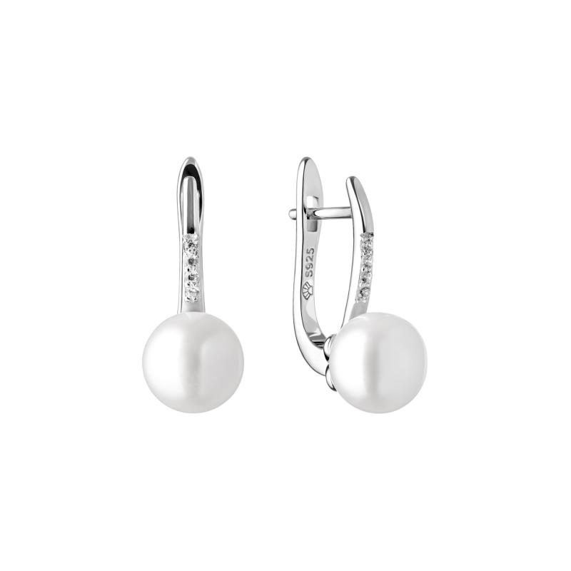 Cercei perle naturale albe de argint cu pietre si tortita DiAmanti SK21228EL-W-G