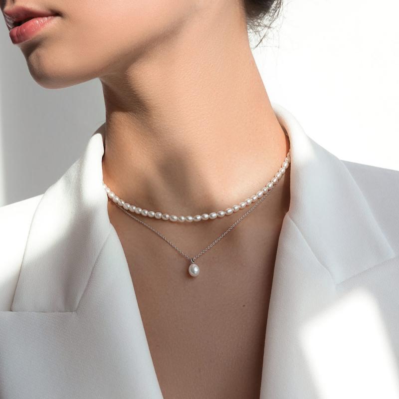 Colier cu perle naturale albe si lantisor argint cu perla DiAmanti SK22272N-W-G (Argint 925‰ 1,95 g.)