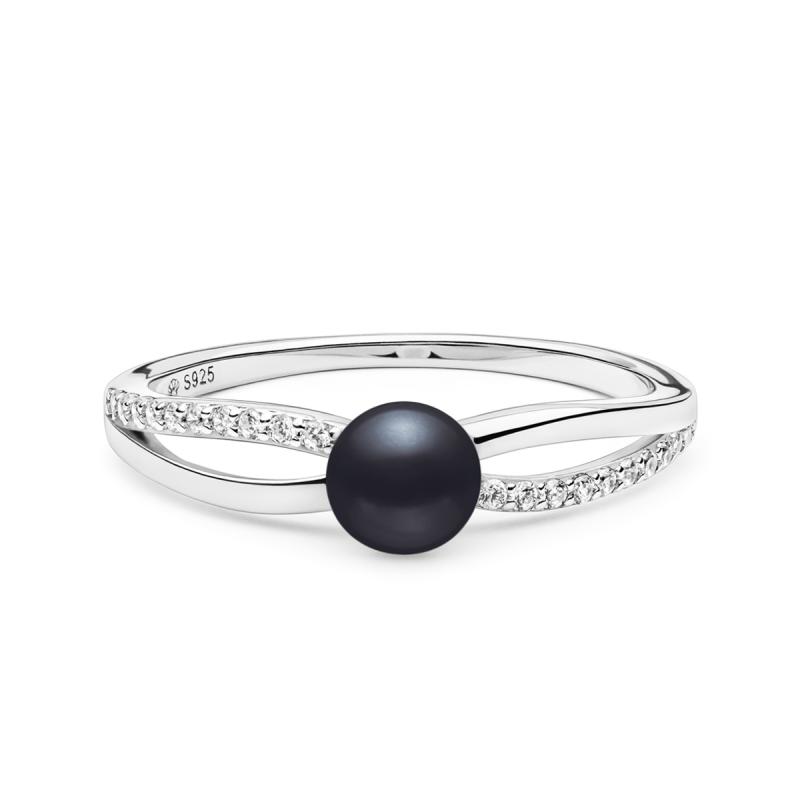 Inel cu perla naturala neagra si cristale de argint DiAmanti SK21370R-B-G (Argint 925‰ 1,65 g.)