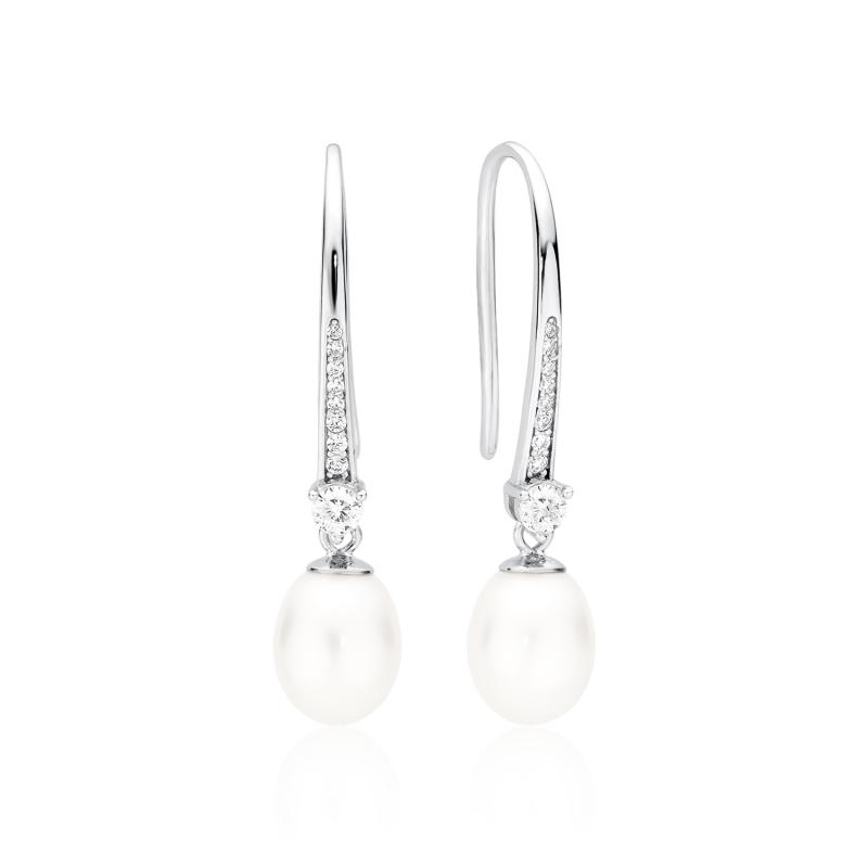 Cercei argint lungi cu perle naturale albe si cristale cu tortita DiAmanti SK21489E-W-G (Argint 925‰ 1,7 g.)
