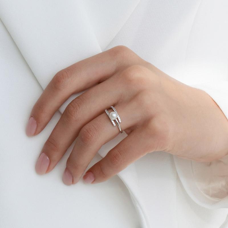 Inel cu perla naturala alba de argint cu cristale DiAmanti SK22241R-W-G (Argint 925‰ 1,9 g.)