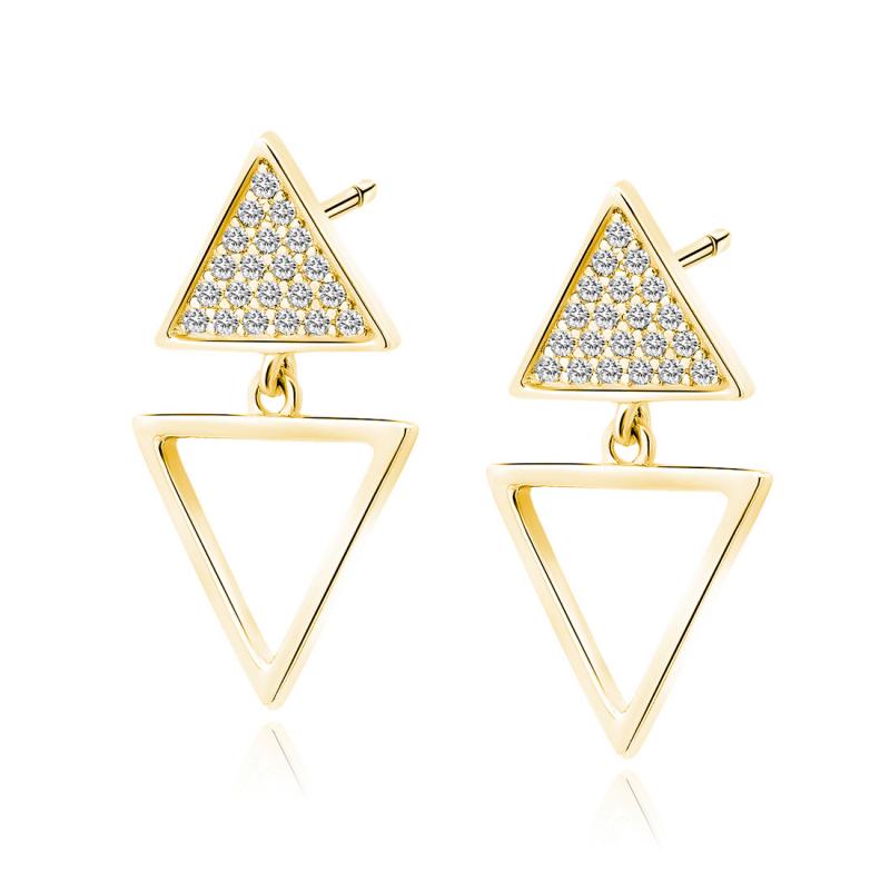 Cercei argint lungi placati cu aur galben cu triunghiuri si pietre DiAmanti Z1850EG_W-DIA