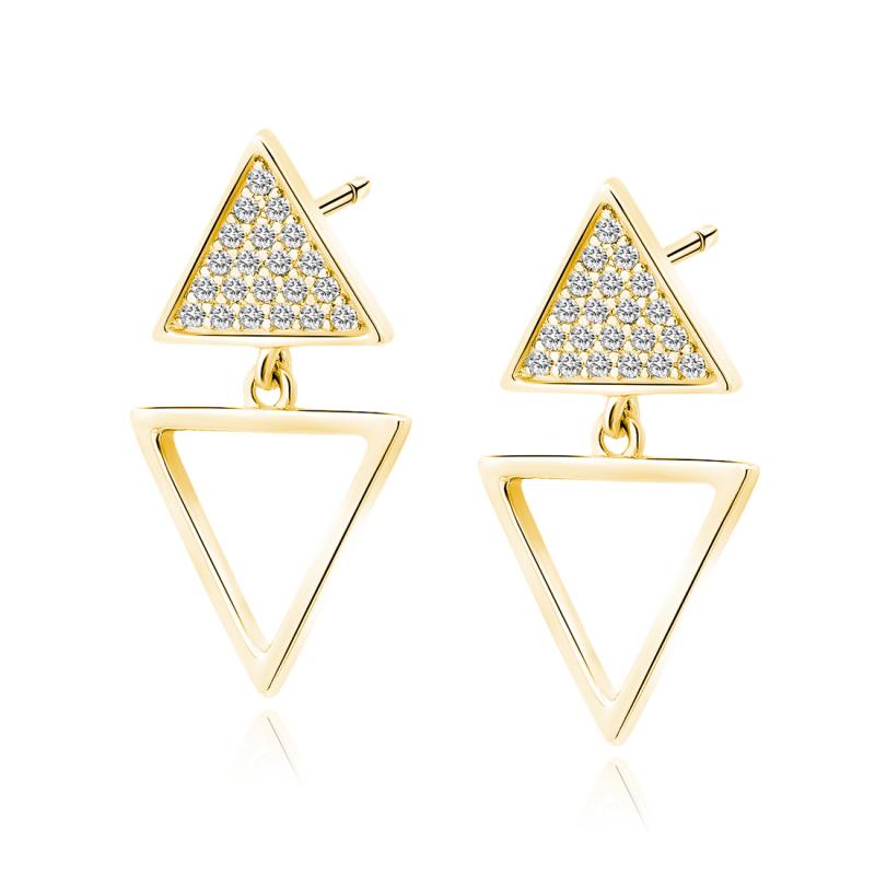 Cercei argint lungi placati cu aur galben cu triunghiuri si pietre DiAmanti Z1850EG_W-DIA (Argint 925‰ 1,7 g.)