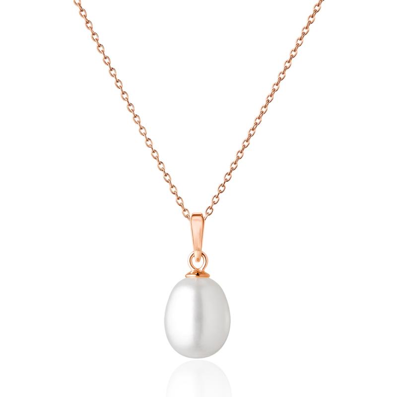 Lantisor argint placat cu aur roz cu perla naturala alba DiAmanti PR-PFD19-W_Necklace-G (Argint 925‰ 1,5 g.)