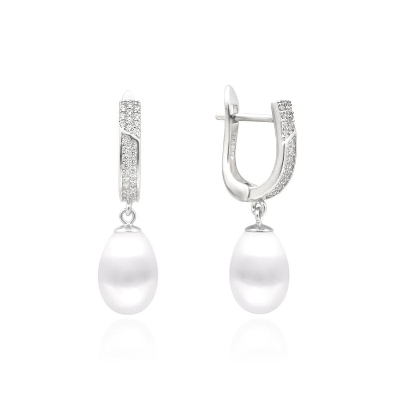 Cercei perle naturale albe de argint cu pietre si tortita DiAmanti SK17204EL-W-G (Argint 925‰ 2,85 g.)