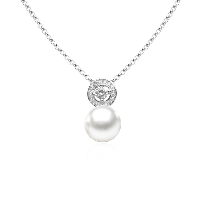 Colier argint cu perla naturala alba si cristale DiAmanti SK17433P_W-G (Argint 925‰ 4,4 g.)