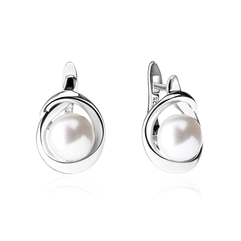 Cercei perle naturale albe de argint cu tortita DiAmanti SK19241EL_W-G (Argint 925‰ 3,6 g.)