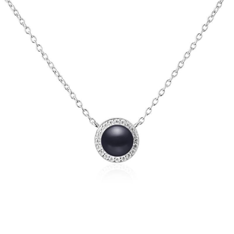 Colier perla naturala neagra si cristale cu lantisor argint DiAmanti SK21247N_B-G
