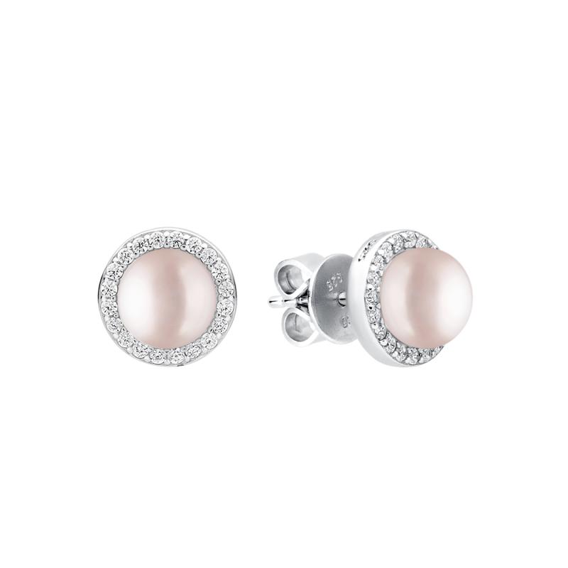 Cercei perle naturale roz pudra din argint cu cristale DiAmanti SK21483E-L-G (Argint 925‰ 1,8 g.)