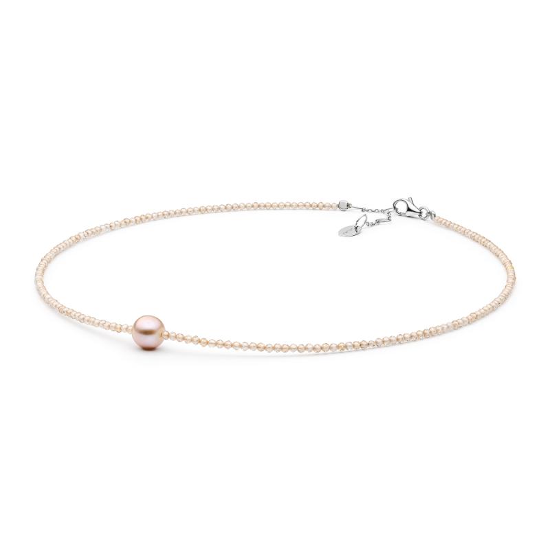 Colier cu perla naturala roz si cristale cu argint DiAmanti 222-57-G (Argint 925‰ 0,65 g.)