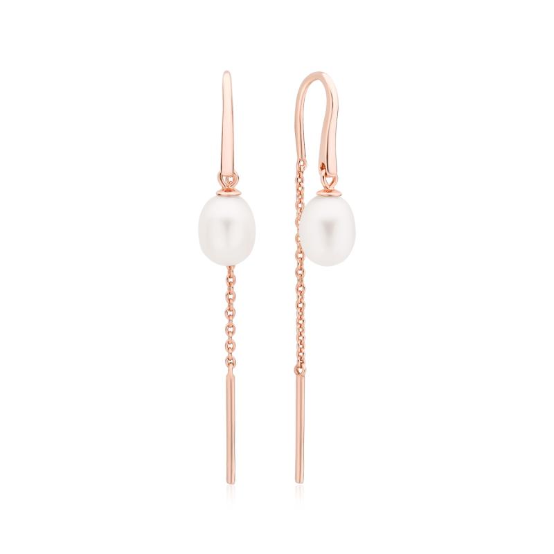 Cercei lungi cu lant si perle naturale albe din argint placat cu aur roz DiAmanti SK22237GE_W-G (Argint 925‰ 1,05 g.)