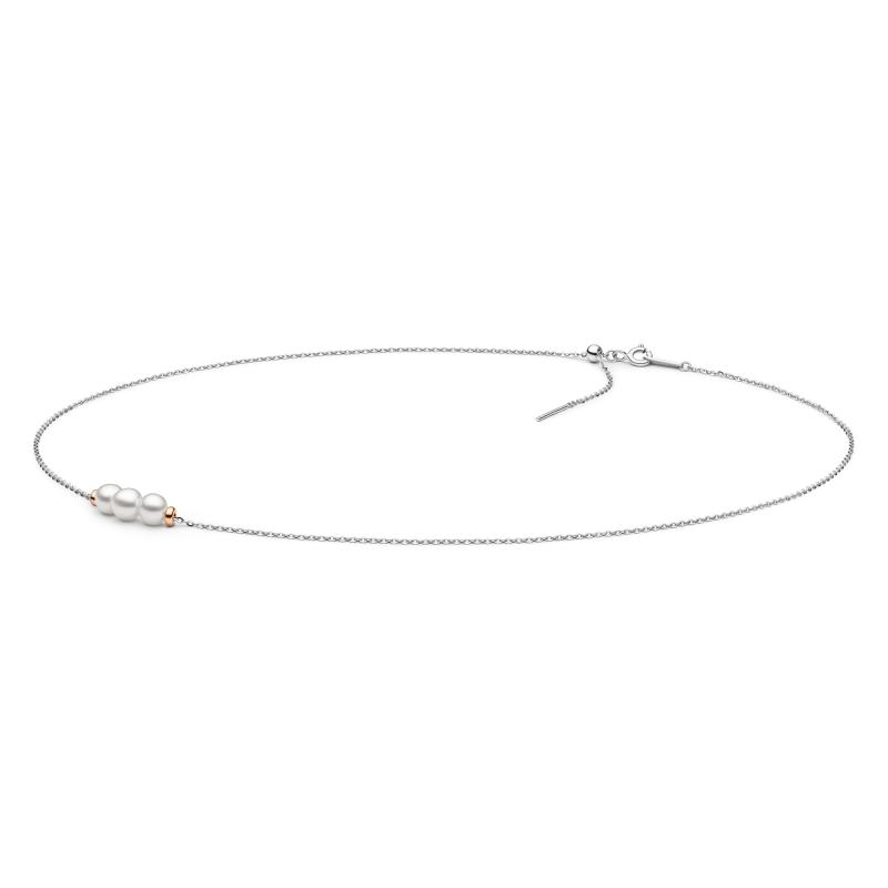 Colier perle naturale albe cu lantisor argint si bilute placate cu aur roz Trilogy DiAmanti MS22507N_W-G (Argint 925‰ 1,15 g.)