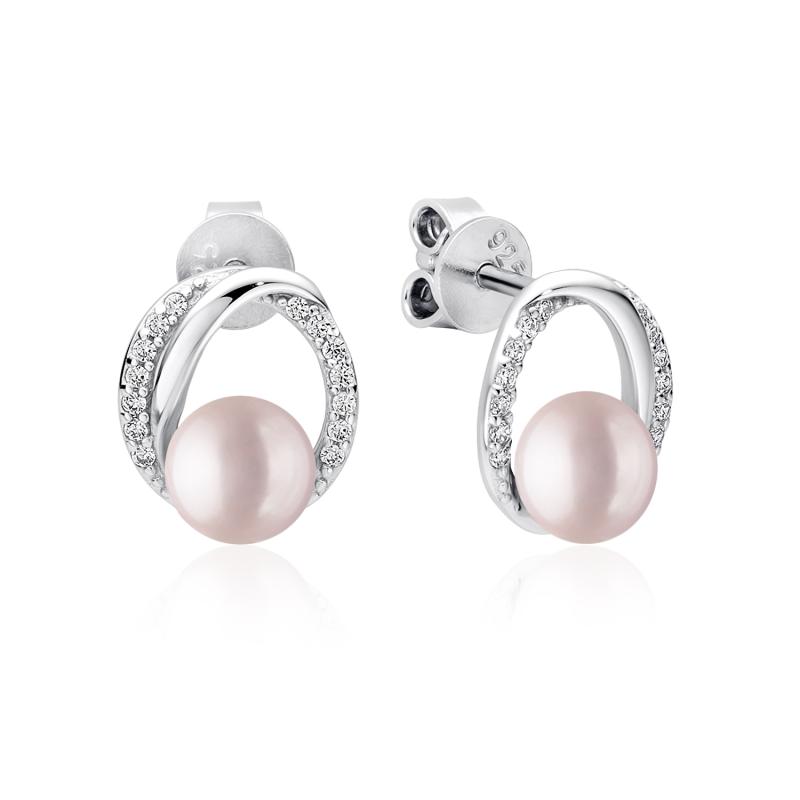 Cercei perle naturale roz pudra de argint cu cristale DiAmanti SK22112E-L-G (Argint 925‰ 2,05 g.)