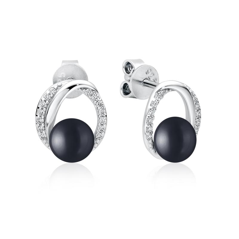 Cercei perle naturale negre de argint cu cristale DiAmanti SK22112E-B-G (Argint 925‰ 2,05 g.)