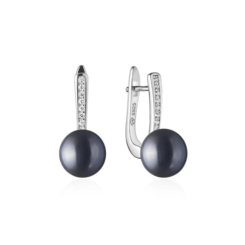 Cercei perle naturale negre si cristale din argint cu tortita DiAmanti SK21105EL_B-G (Argint 925‰ 2,7 g.)