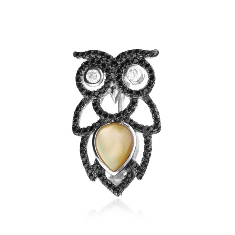 Brosa argint bufnita cu perla naturala si pietre negre DiAmanti HP-0112-2-AS (Argint 925‰ 4,3 g.)