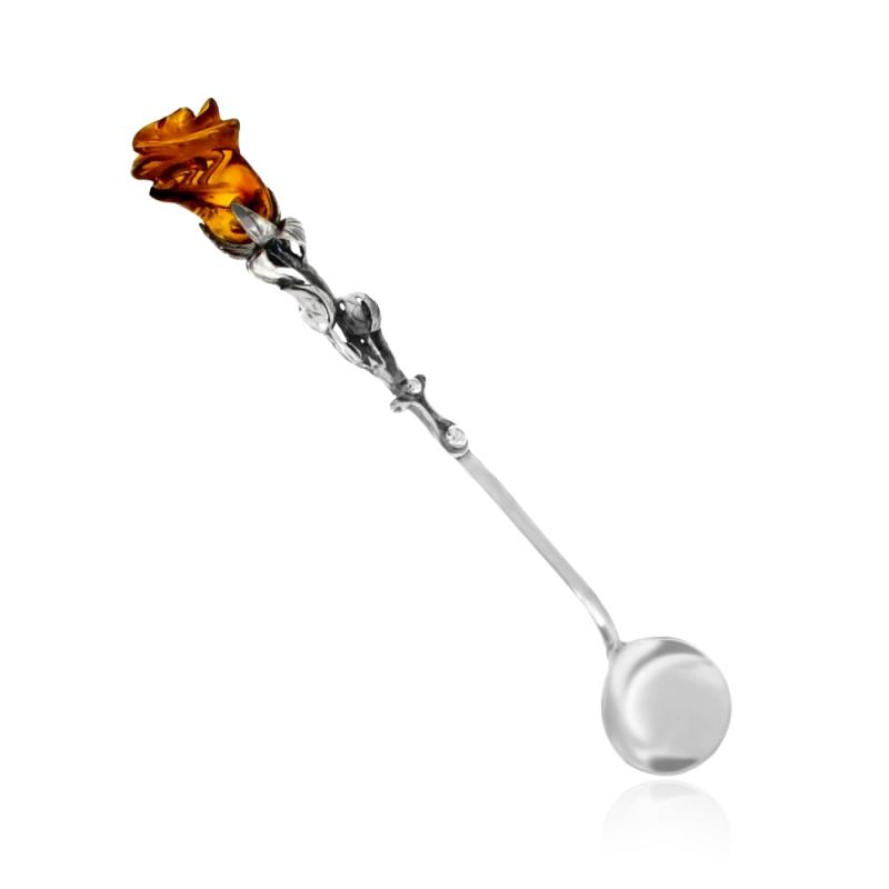 Lingurita argint cu trandafir din chihlimbar DiAmanti AMJ-002-AS (Argint 925‰ 10,2 g.)