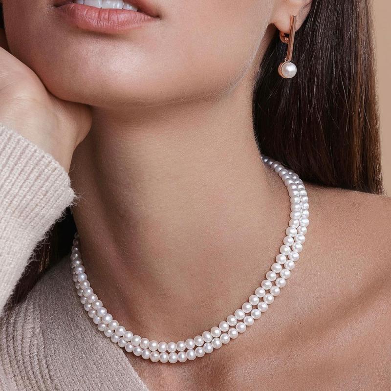 Colier cu doua randuri de perle naturale si argint 40 cm DiAmanti 214-36-G (Argint 925‰ 2,05 g.)