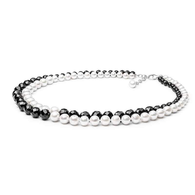 Colier cu perle naturale și onix negru cu argint 45 cm DiAmanti L194-40-G (Argint 925‰ 1,7 g.)