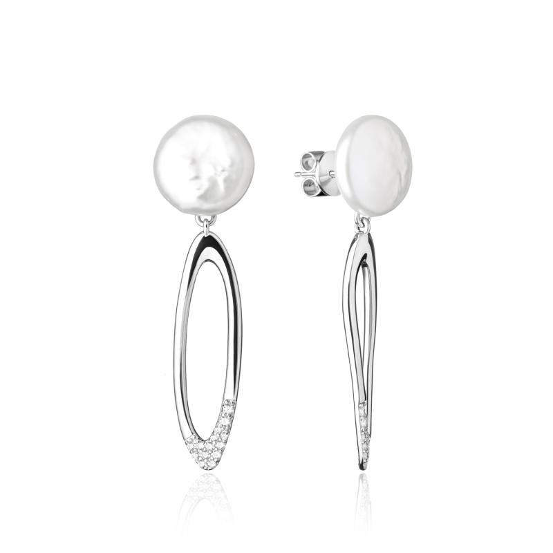 Cercei argint lungi cu perle naturale albe si cristale DiAmanti SK20216E_W-G (Argint 925‰ 4,7 g.)