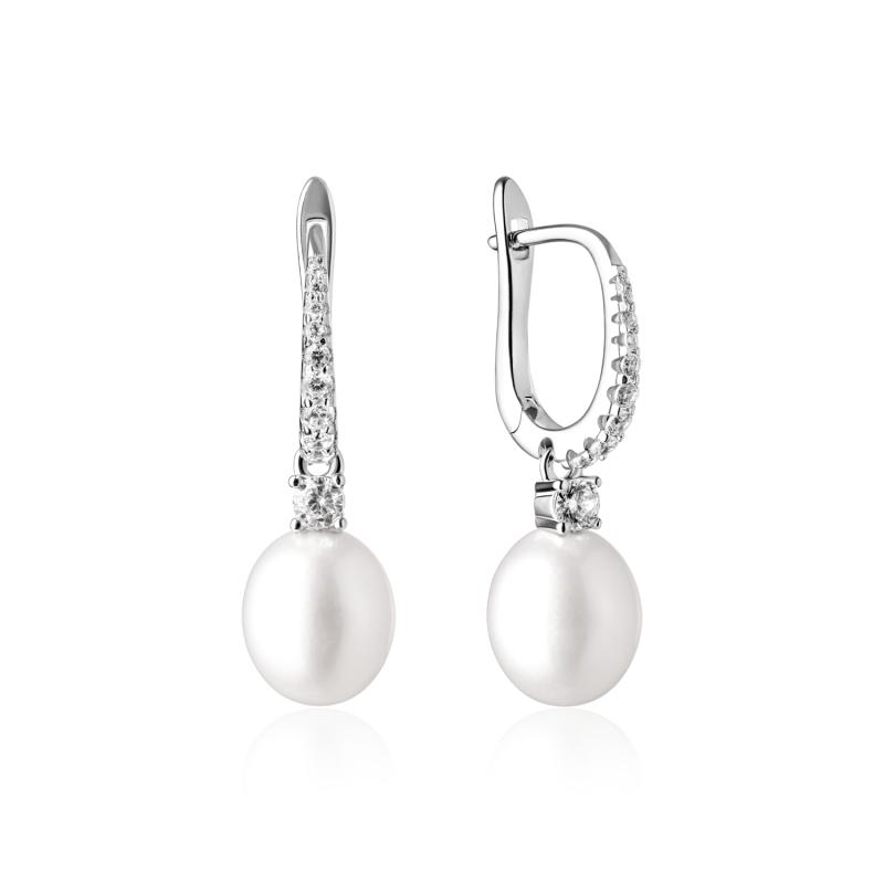 Cercei argint cu perle naturale albe si pietre, cu tortita DiAmanti SK21220EL_W-G (Argint 925‰ 2,5 g.)