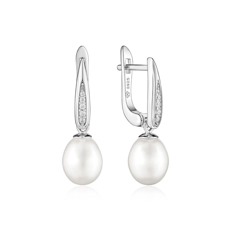 Cercei argint cu perle naturale albe si pietre cu tortita DiAmanti SK23104EL_W-G (Argint 925‰ 2,3 g.)