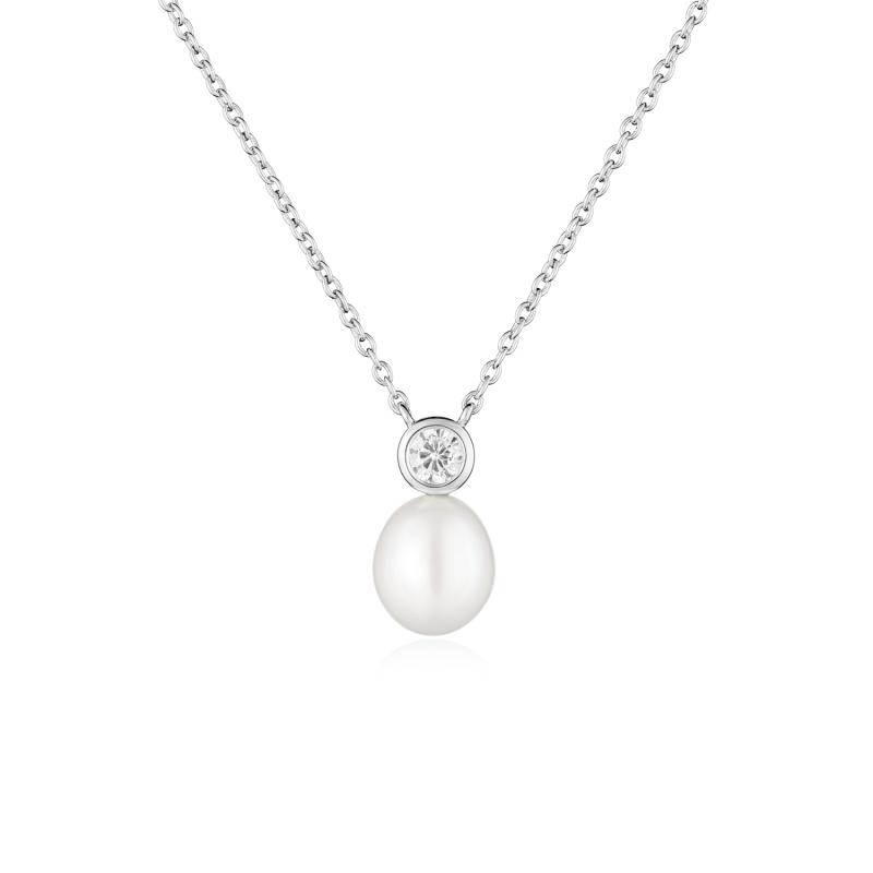Colier argint cu perla naturala alba si piatra DiAmanti SK23107N_W-G (Argint 925‰ 2,35 g.)