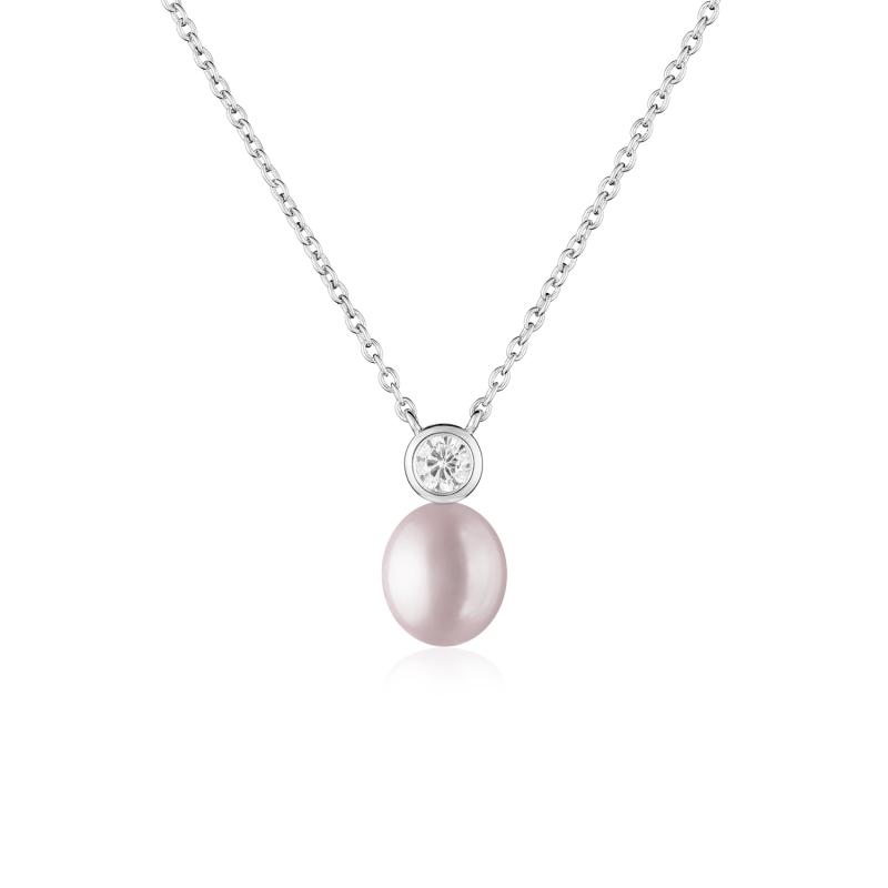 Colier argint cu perla naturala roz pudra si piatra DiAmanti SK23107N_L-G (Argint 925‰ 2,35 g.)