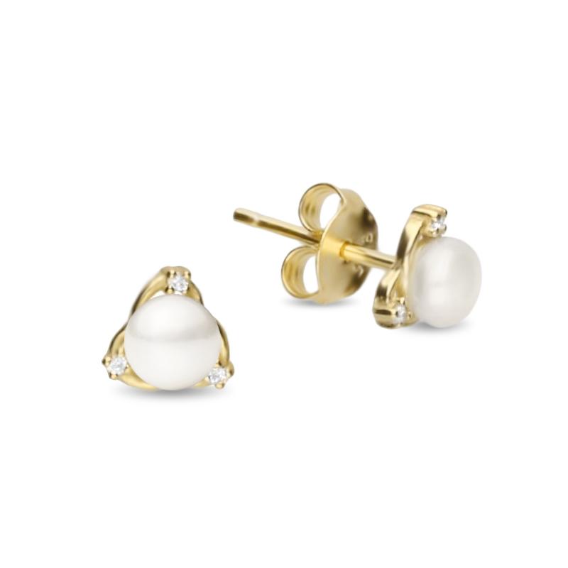Cercei argint placati cu aur galben cu perle naturale albe si pietre DiAmanti RE0725EY-AS (Argint 925‰ 0,93 g.)
