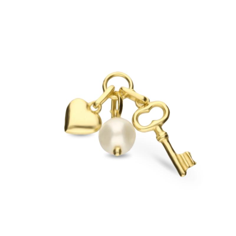 Charm argint placat cu aur galben cu perla naturala, inima si cheie DiAmanti AN6168-PYG-AS (Argint 925‰ 1,45 g.)