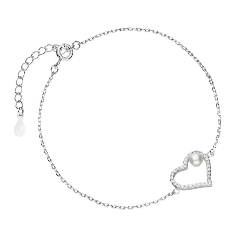 Bratara argint cu perla naturala alba si inima cu pietre DiAmanti AN5126BRH-AS (Argint 925‰ 1,75 g.)