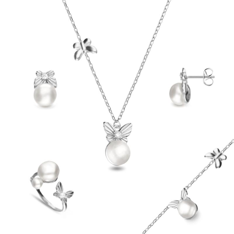 Set argint cercei, lantisor, bratara si inel cu perle Butterfly DiAmanti HP094-AS (Argint 925‰ 11,5 g.)