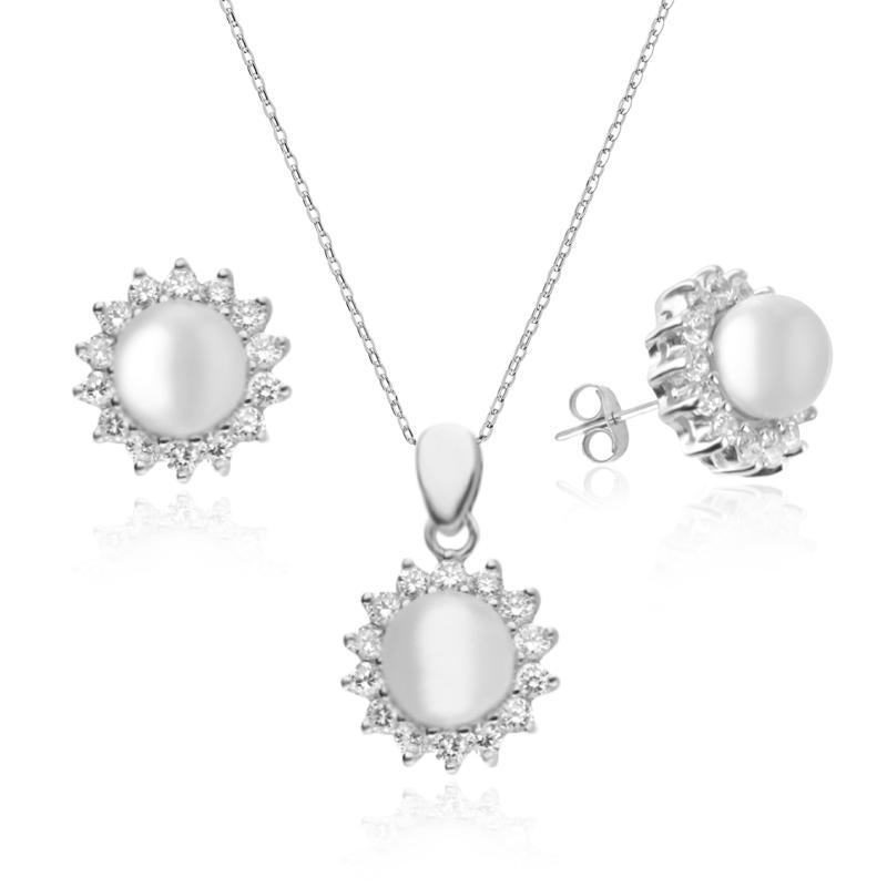 Set argint cercei si lantisor cu perle si pietre DiAmanti SETP0010-AS (Argint 925‰ 10,5 g.)