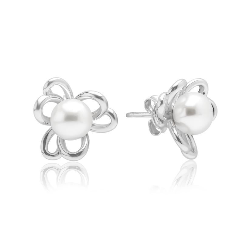 Cercei argint cu perle naturale albe model floare DiAmanti SK18104E_W-G (Argint 925‰ 3,25 g.)