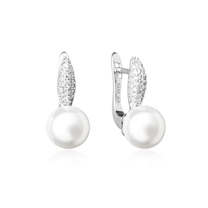 Cercei argint cu perle naturale albe si pietre, cu tortita DiAmanti SK19229EL_W-G (Argint 925‰ 3,05 g.)