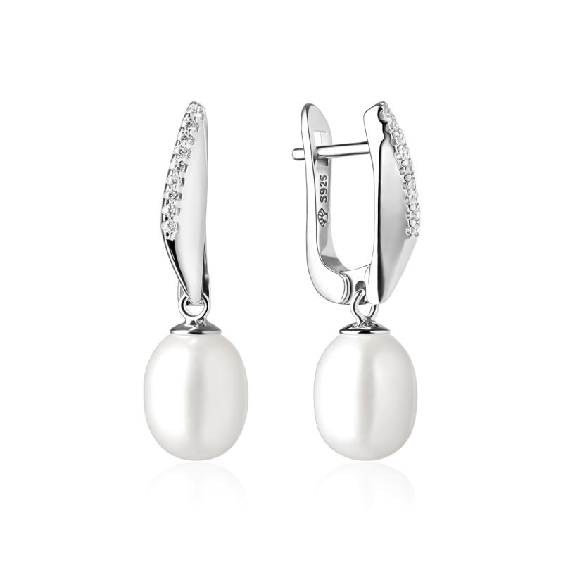 Cercei argint cu perle naturale albe si pietre, cu tortita DiAmanti SK21223EL_W-G (Argint 925‰ 2,4 g.)