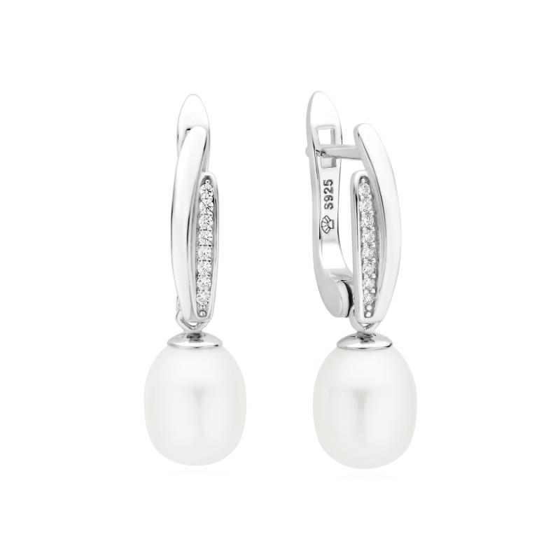 Cercei perle naturale albe de argint cu pietre si tortita DiAmanti SK22217EL_W-G (Argint 925‰ 2,15 g.)