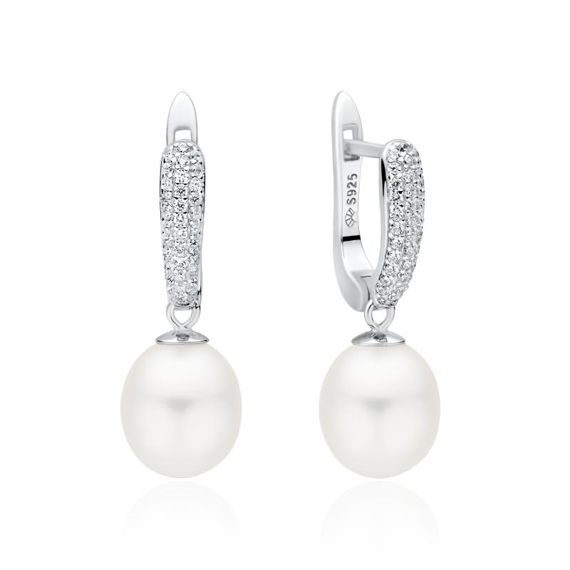 Cercei argint cu perle naturale albe si pietre cu tortita DiAmanti SK22386EL_W-G (Argint 925‰ 2,3 g.)