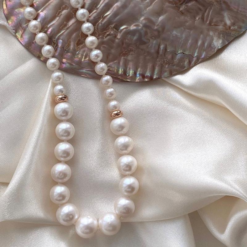 Colier perle naturale albe si argint placat cu aur roz 46 cm DiAmanti 214-34-G (Argint 925‰ 1,35 g.)