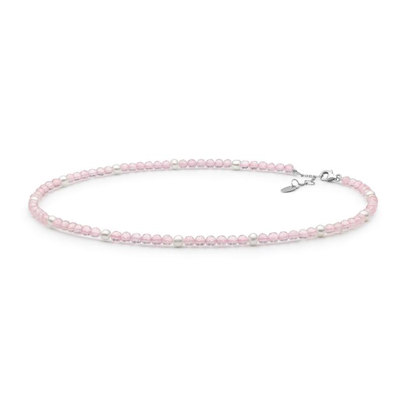 Colier cu perle naturale si cuart roz cu argint 39 cm DiAmanti 232-49-G (Argint 925‰ 0,65 g.)