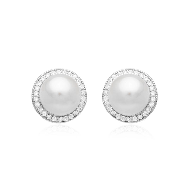 Cercei perle naturale albe din argint cu cristale DiAmanti SK15412E_W-G (Argint 925‰ 2,6 g.)