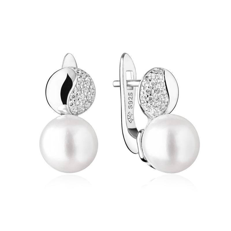 Cercei argint cu perle naturale albe si cristale cu tortita DiAmanti SK19484EL_W-G (Argint 925‰ 2,5 g.)