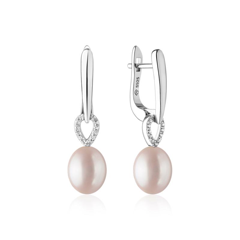 Cercei argint lungi cu perle naturale roz pudra si cristale cu tortita DiAmanti SK21231EL_L-G (Argint 925‰ 2,85 g.)