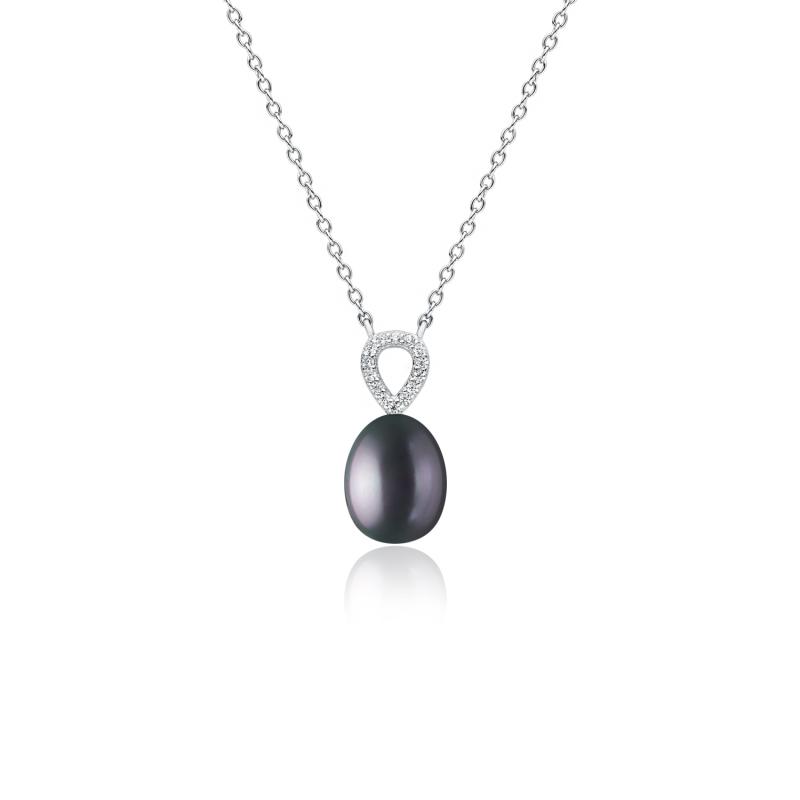 Colier argint cu perla naturala neagra si pietre DiAmanti SK22527N_B-G (Argint 925‰ 2,35 g.)