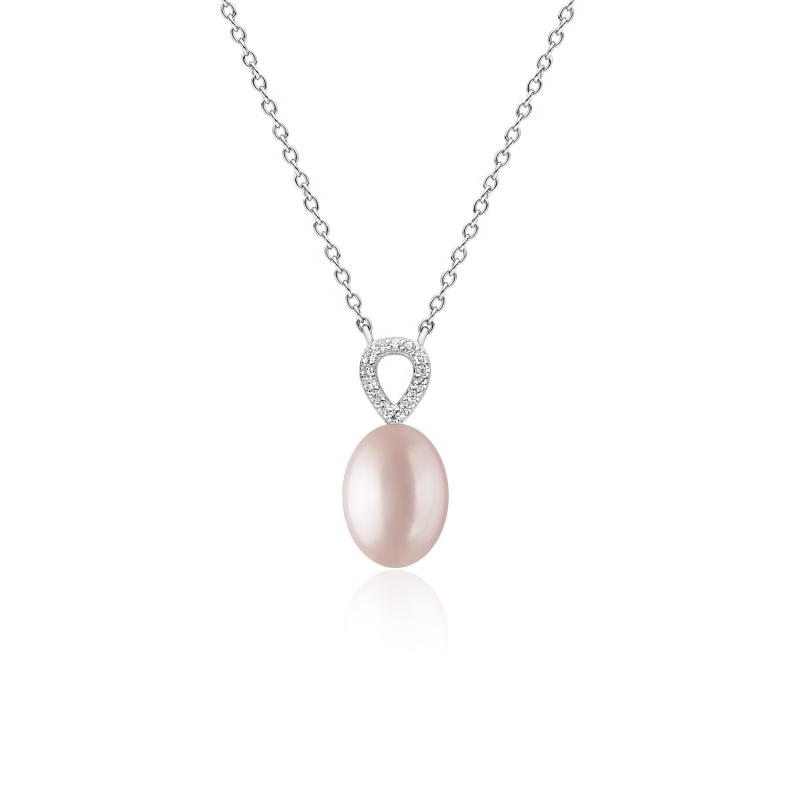 Colier argint cu perla naturala roz pudra si pietre DiAmanti SK22527N_L-G (Argint 925‰ 2,35 g.)