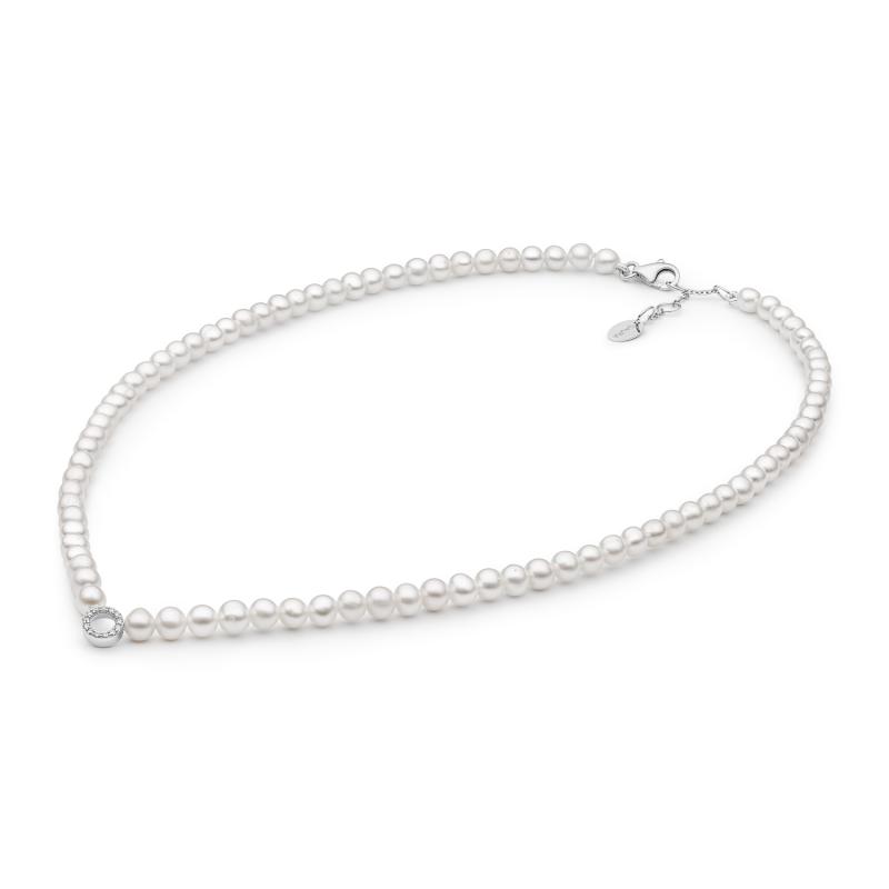 Colier cu perle naturale si cerc de argint cu cristale 40 cm DiAmanti 232-55-G (Argint 925‰ 0,95 g.)