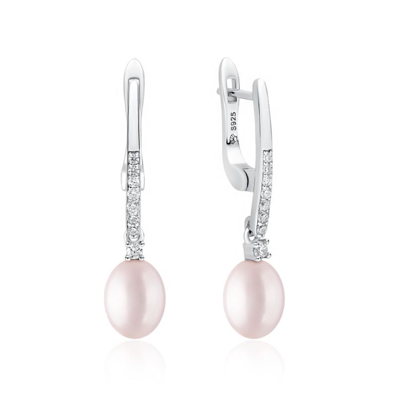 Cercei argint cu perle naturale roz nude si pietre, cu tortita DiAmanti SK22519EL_L-G (Argint 925‰ 2,5 g.)